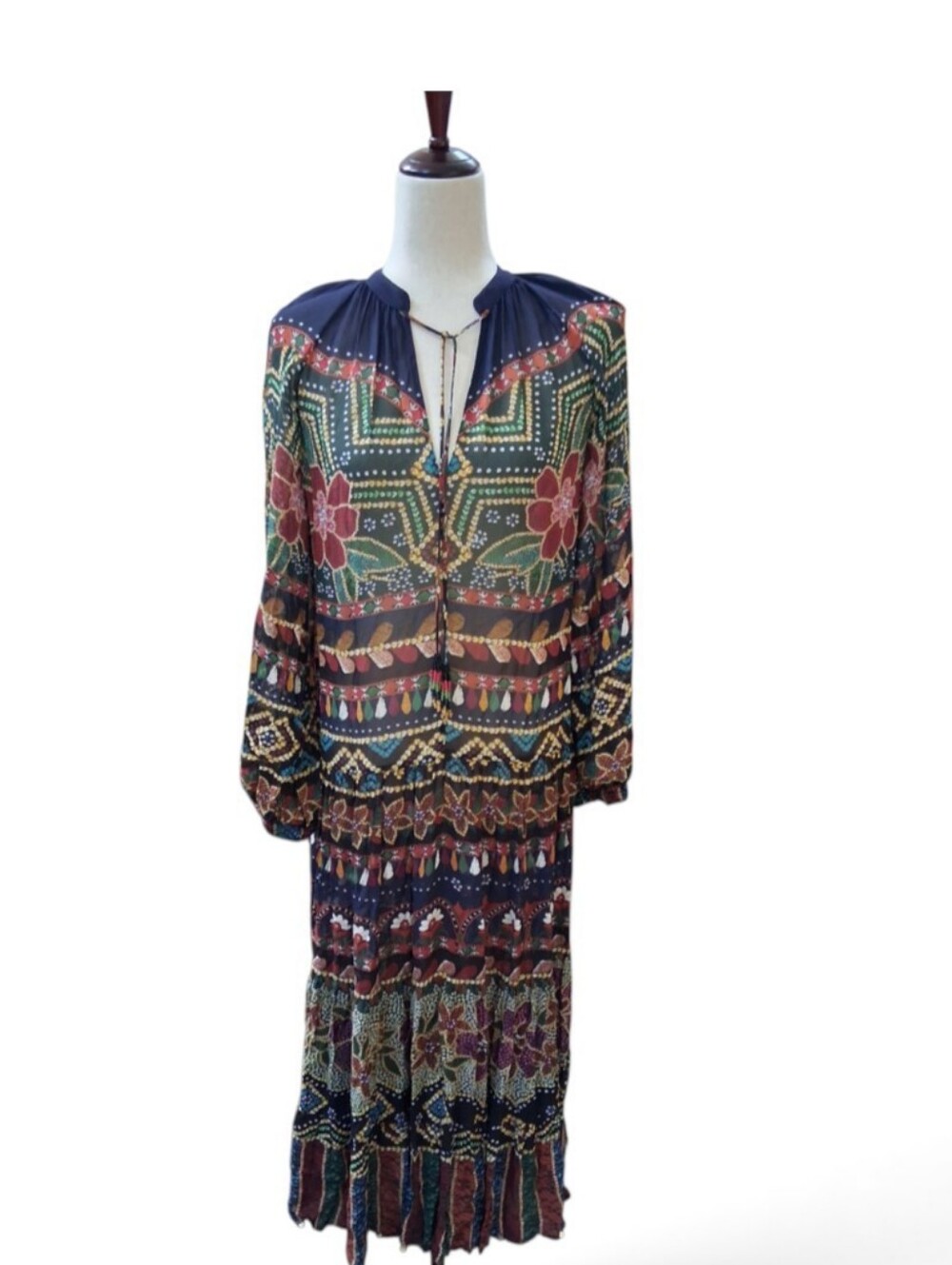 NWT FARM Rio Women's Size S Mixed Print Boho Maxi Dress Long Sleeve